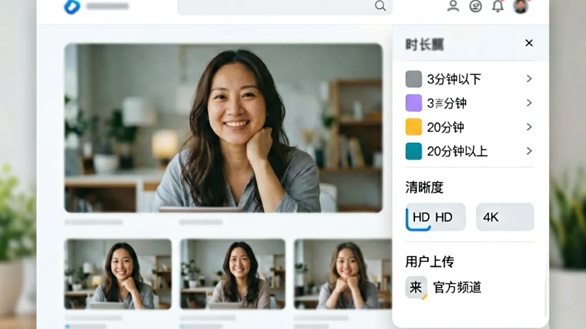 91av搜索结果页高级筛选面板展开状态，显示时长、清晰度和来源三个筛选维度的操作界面